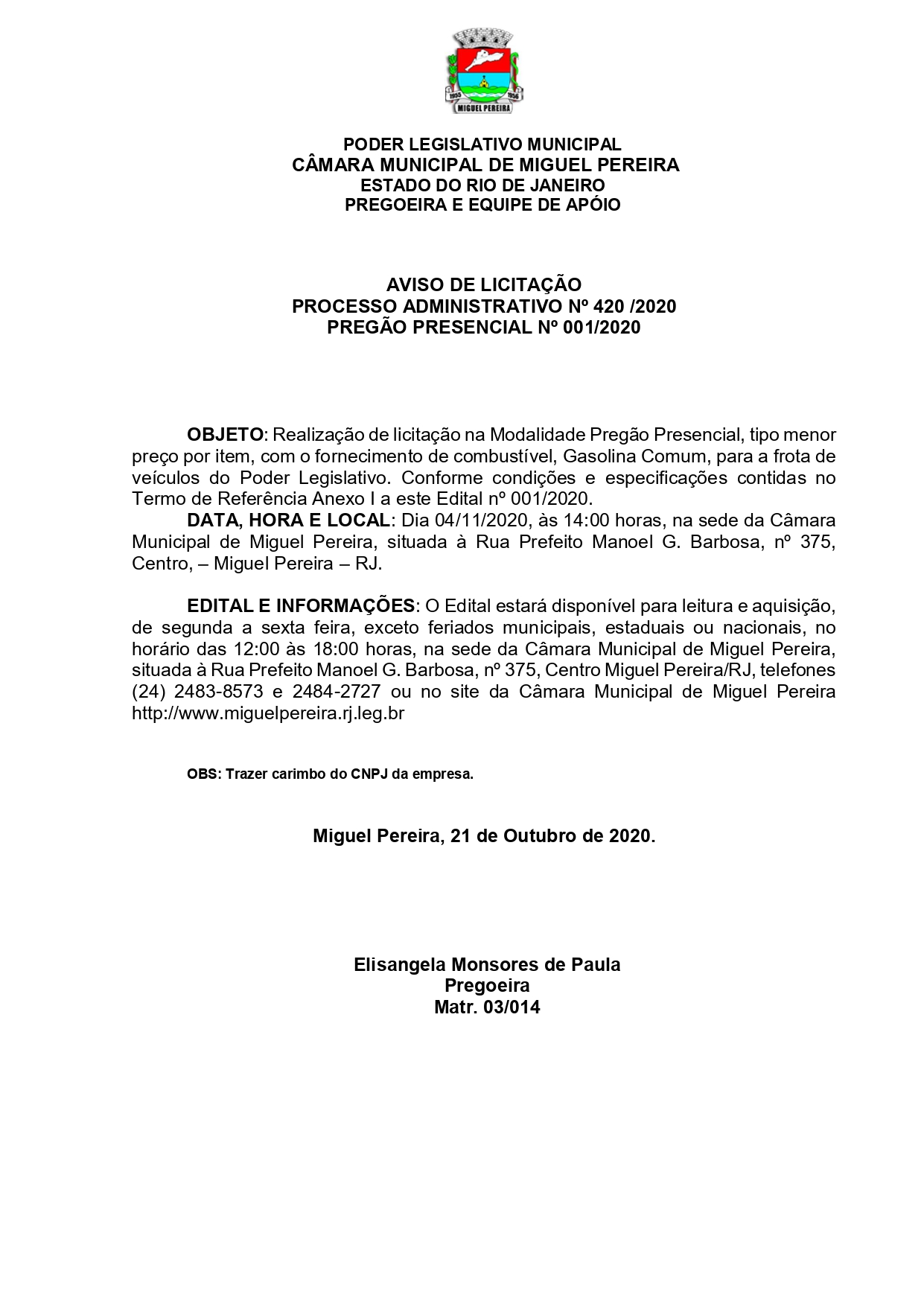 Aviso de Licitação