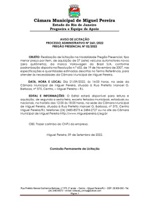 Aviso de Licitação - Pregão Presencial nº 002/2022