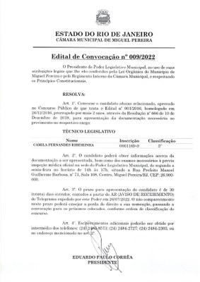Edital de Convocação nº 009/2022 - Técnico Legislativo