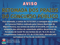 AVISO - Retomada dos prazos do Concurso Público